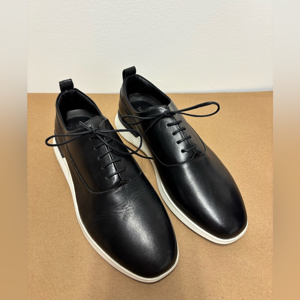 Men's Black Leather Lace-Up Sneakers - Minimal Dress Casual